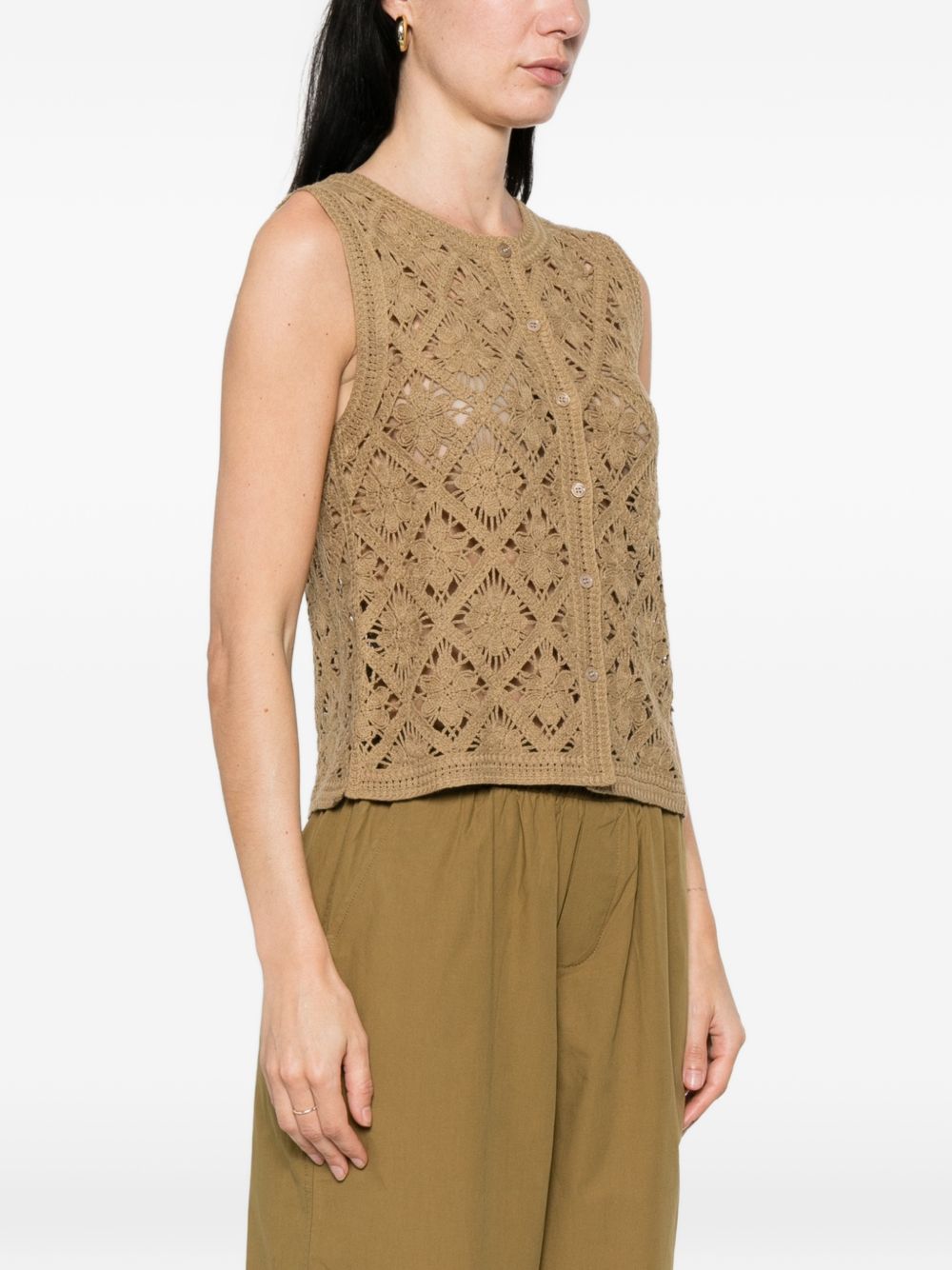 YERSE Gilet Sam in maglia cachi con bottoncini 