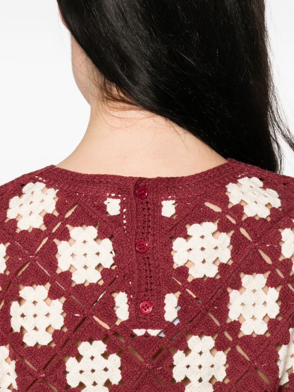 YERSE Maglia a maniche corte in crochet con motivo bianco 