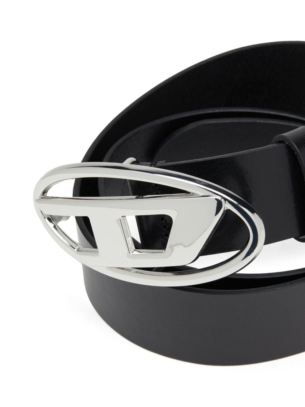 DIESEL Cintura in pelle llucida nera con fibbia con logo 