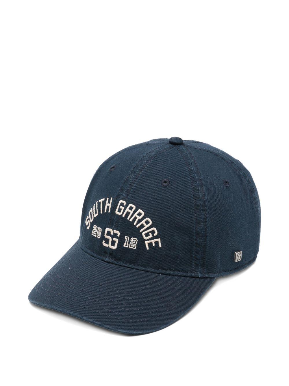 SOUTH GARAGE Cappello da baseball blu con scritta bianca 