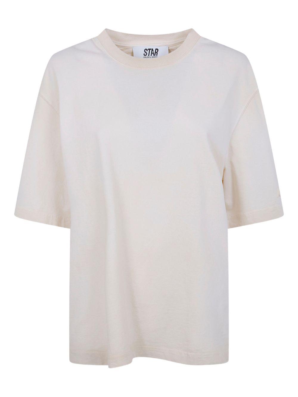 GOLDEN GOOSE T-shirt in cotone avorio a maniche corte 