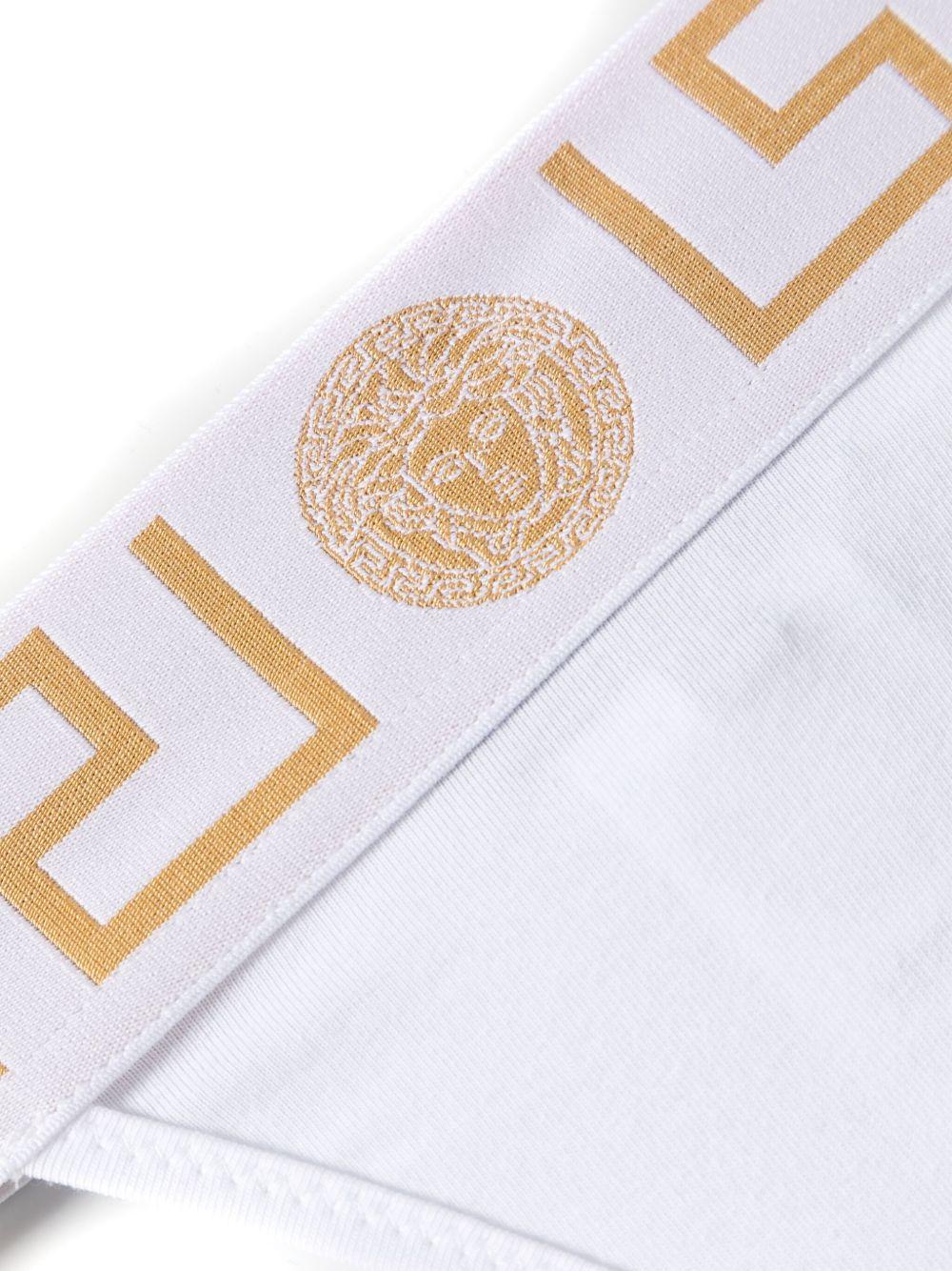 VERSACE Slip in cotone bianco con motivo greco 